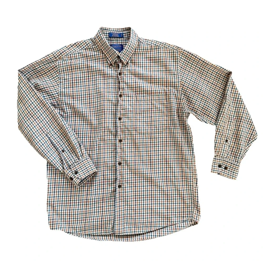 Pendleton Shirt Men L Merino Wool Pima Cotton Plaid Canterbury Cloth Button Down - Picture 1 of 8